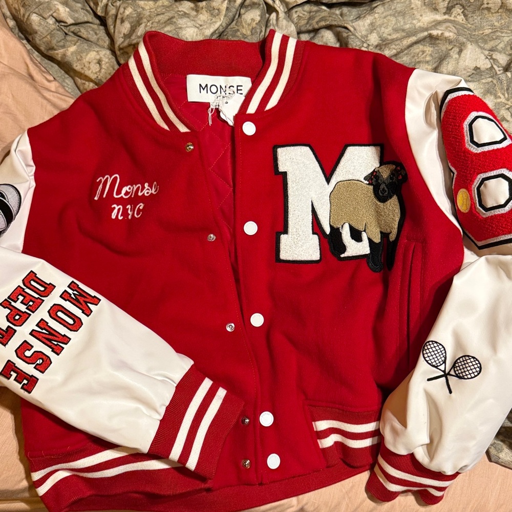 MONSE Red and White Letterman Jacket marl $1200 NWT